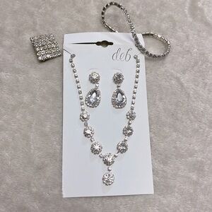 Faux Diamond Necklace, Earrings, Bracelet, And Brooch/Pin, Prom Dance Wedding